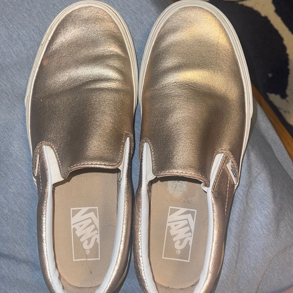 Gold Vans. Worn, but good condition. 8 1/2.